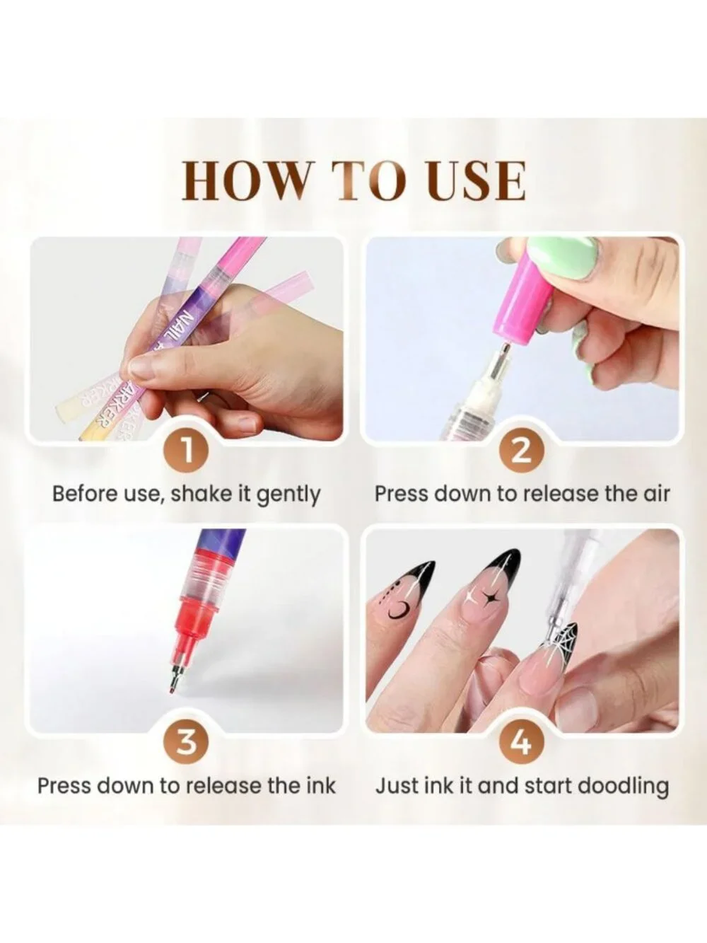 Vibrant 12-Color Nail Art Pens Set - 3D Nail Design Markers for DIY Manicure